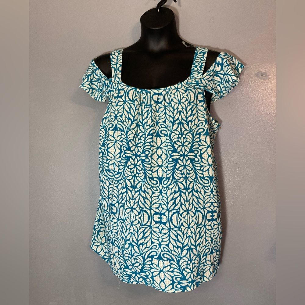 Avenue Teal and White Floral Blouse